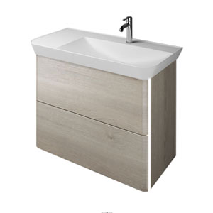 Ausführung Waschtisch mit Unterschrank: Mulde rechts, mit LED-Griffleistenbeleuchtung