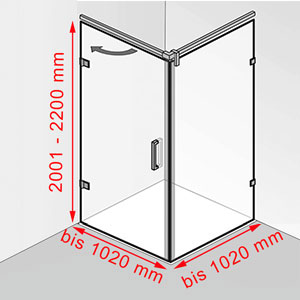 Tiefe / Höhe: bis 1020 mm / 2001 - 2200 mm