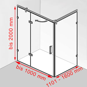 Breite / Tiefe / Höhe: bis 1000 mm / 1101 - 1600 mm / bis 2000 mm