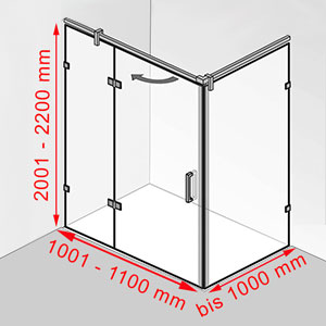 Breite / Tiefe / Höhe: 1001 - 1100 mm / bis 1000 mm / 2001 - 2200 mm