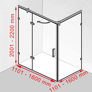 Breite / Tiefe / Höhe: 1101 - 1600 mm / 1101 - 1600 mm / 2001 - 2200 mm