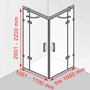 Breite / Tiefe / Höhe: 1001 - 1100 mm / bis 1000 mm / 2001 - 2200 mm