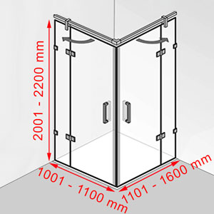 Breite / Tiefe / Höhe: 1001 - 1100 mm / 1101 - 1600 mm / 2001 - 2200 mm