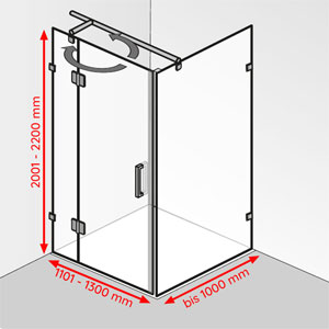 Breite / Tiefe / Höhe: 1101 - 1300 mm / bis 1000 mm / 2001 - 2200 mm