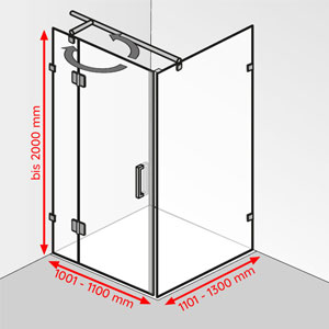 Breite / Tiefe / Höhe: 1001 - 1100 mm / 1101 - 1300 mm / bis 2000 mm
