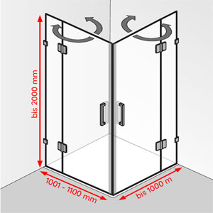 Breite / Tiefe / Höhe: 1001 - 1100 mm / bis 1000 mm / bis 2000 mm
