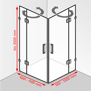 Breite / Tiefe / Höhe: 1001 - 1100 mm / 1101 - 1300 mm / bis 2000 mm