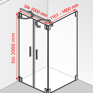 Breite / Tiefe / Höhe: bis 1000 mm / 1101 - 1600 mm / bis 2000 mm