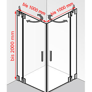 Breite / Tiefe / Höhe: bis 1000 mm / bis 1000 mm / bis 2000 mm