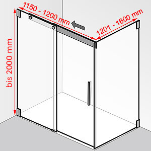 Breite / Tiefe / Höhe: 1150 - 1200 mm / 1201 - 1600 mm / bis 2000 mm