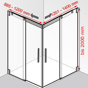Breite / Tiefe / Höhe: 885 - 1200 mm / 1201 - 1400 mm / bis 2000 mm
