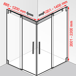 Breite / Tiefe / Höhe: 885 - 1200 mm / 1201 - 1400 mm / 2001 - 2200 mm