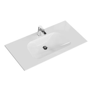 Waschtisch-Typ: Mineralmarmor-Waschtisch - 107 cm, Weiß Glanz, Clou-Überlauf