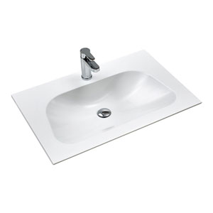 Waschtisch-Typ: Mineralmarmor-Waschtisch - 77 cm, Weiß Glanz, Clou-Überlauf