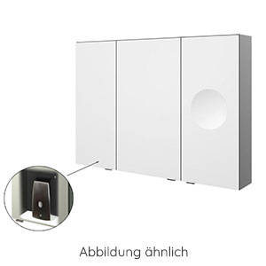 Ausführung Spiegelschrank: Lupenspiegel rechts, Platz für Seifenspender links