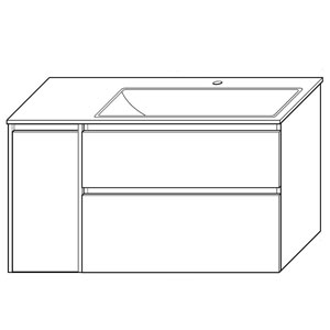 Ausführung Waschtisch mit Unterschrank: Beckenmulde rechts, Türanschlag links, Tür in Frontfarbe