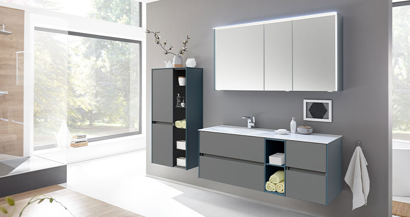 Pelipal 6010 Badmöbel Set Grau Blau Matt Pelipal 6010 Badmöbel Set Grau Blau Matt